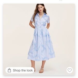 kate spade Light Blue and White Striped Ruffle Midi Dress